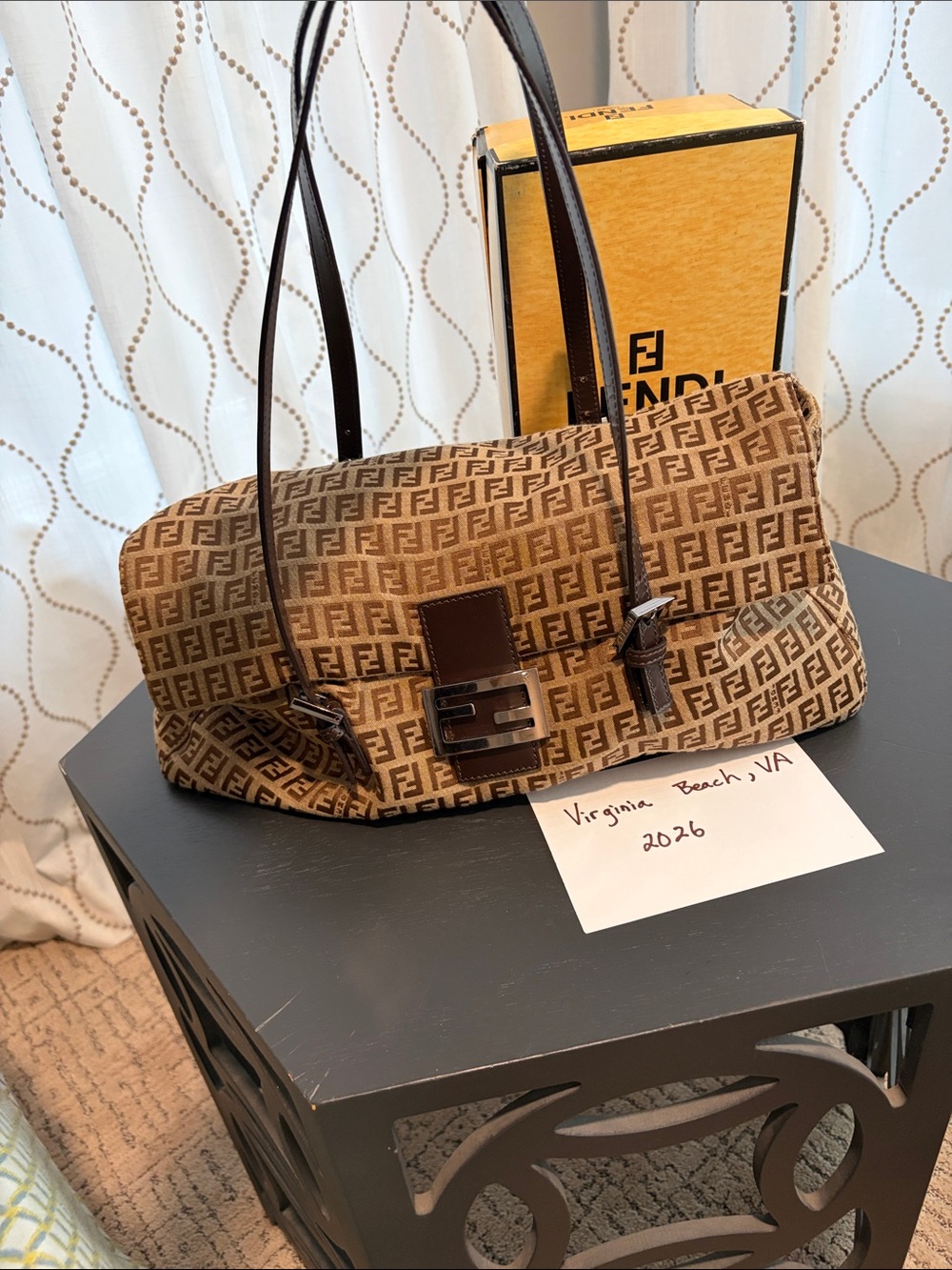 Fendi Brown Zucca FF Canvas Shoulder Bag with Dark Brown Trim